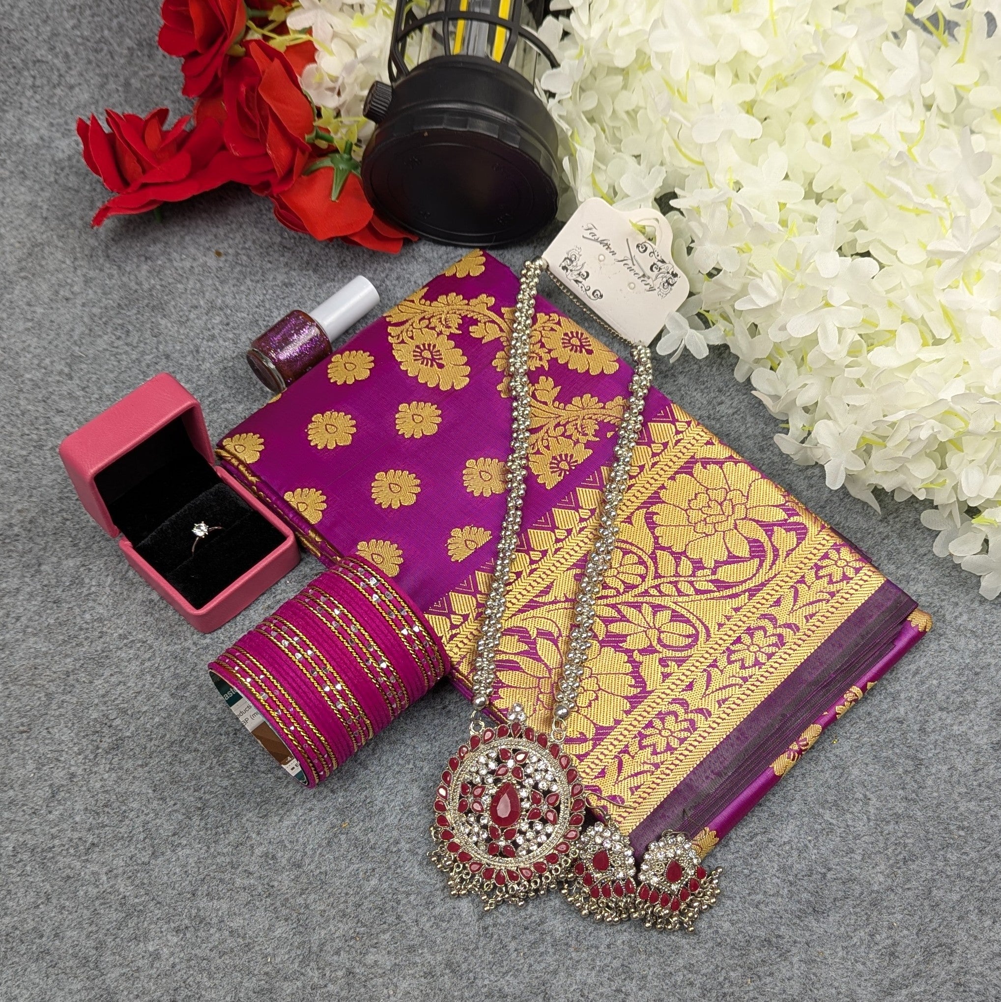 Premium Silk Katan Saree Combo Set - Purple