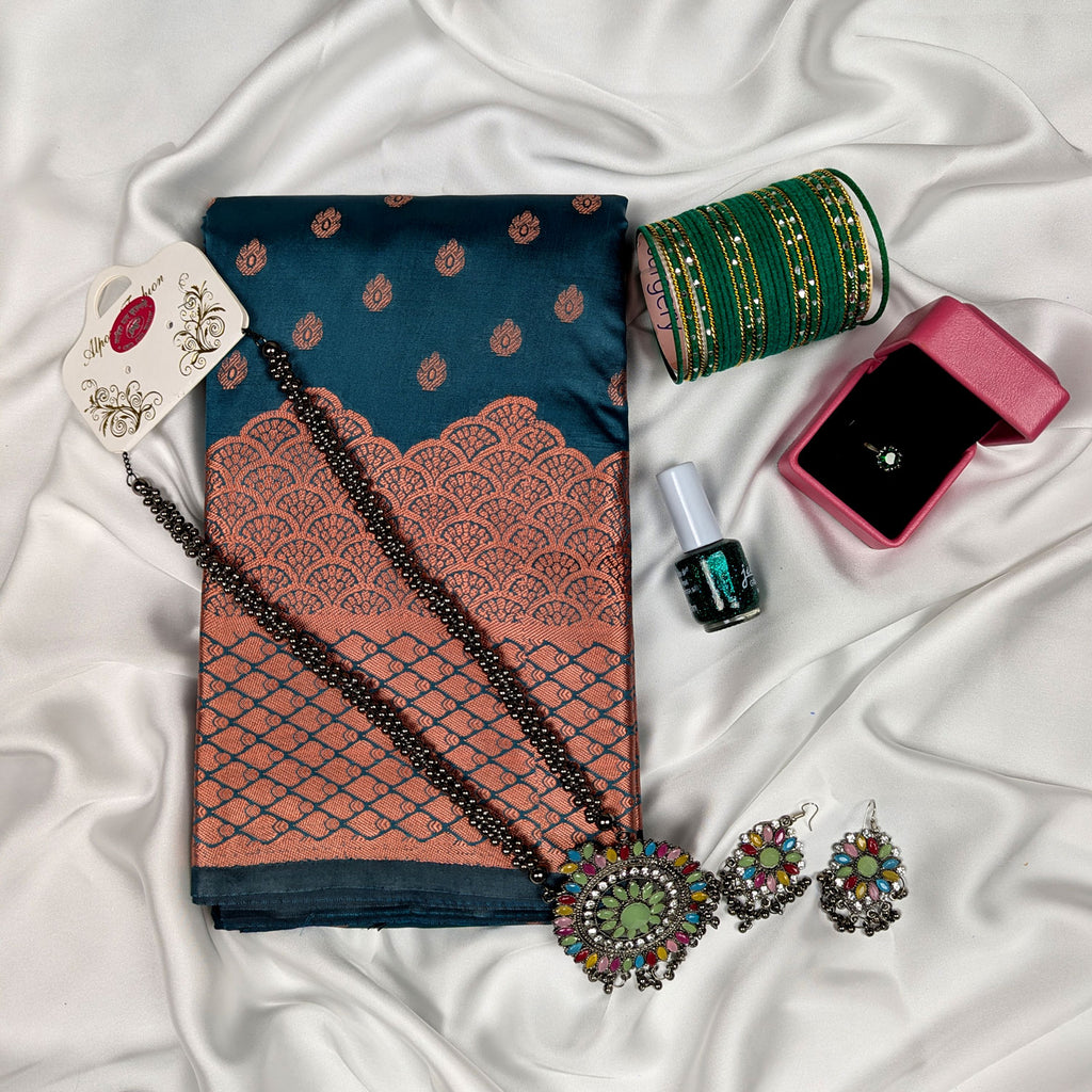 Premium Silk Katan Saree Combo Pack Ocean Green