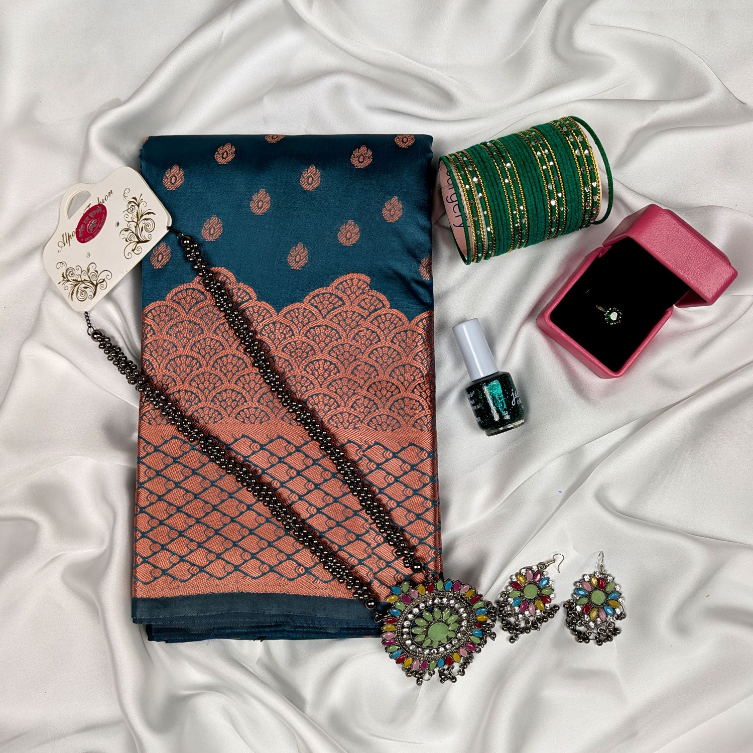 Premium Silk Katan Saree Combo Pack Ocean Green