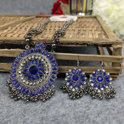 Antique Oxidized Necklace & Earrings Set – (Multiple Colors Available)