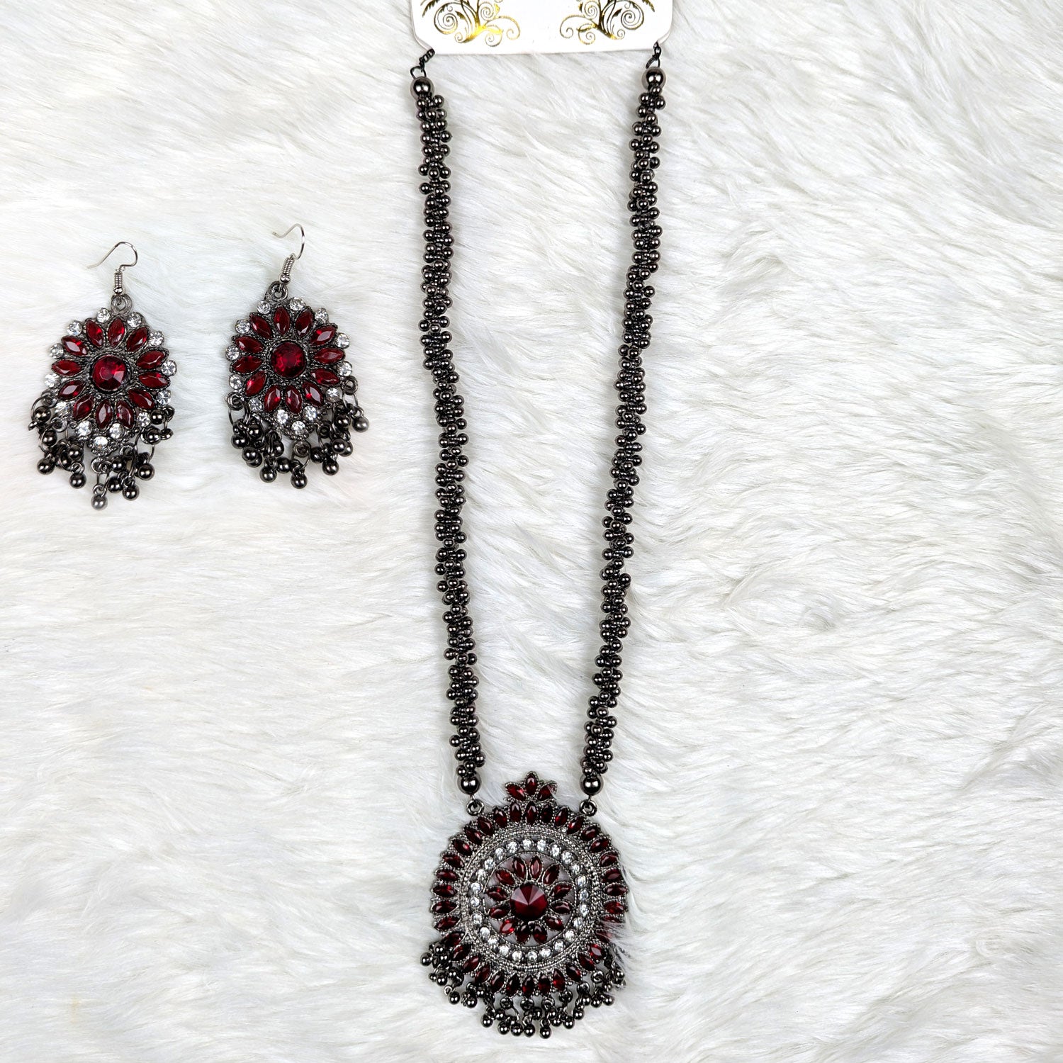 Antique Oxidized Necklace & Earrings Set – (Multiple Colors Available)